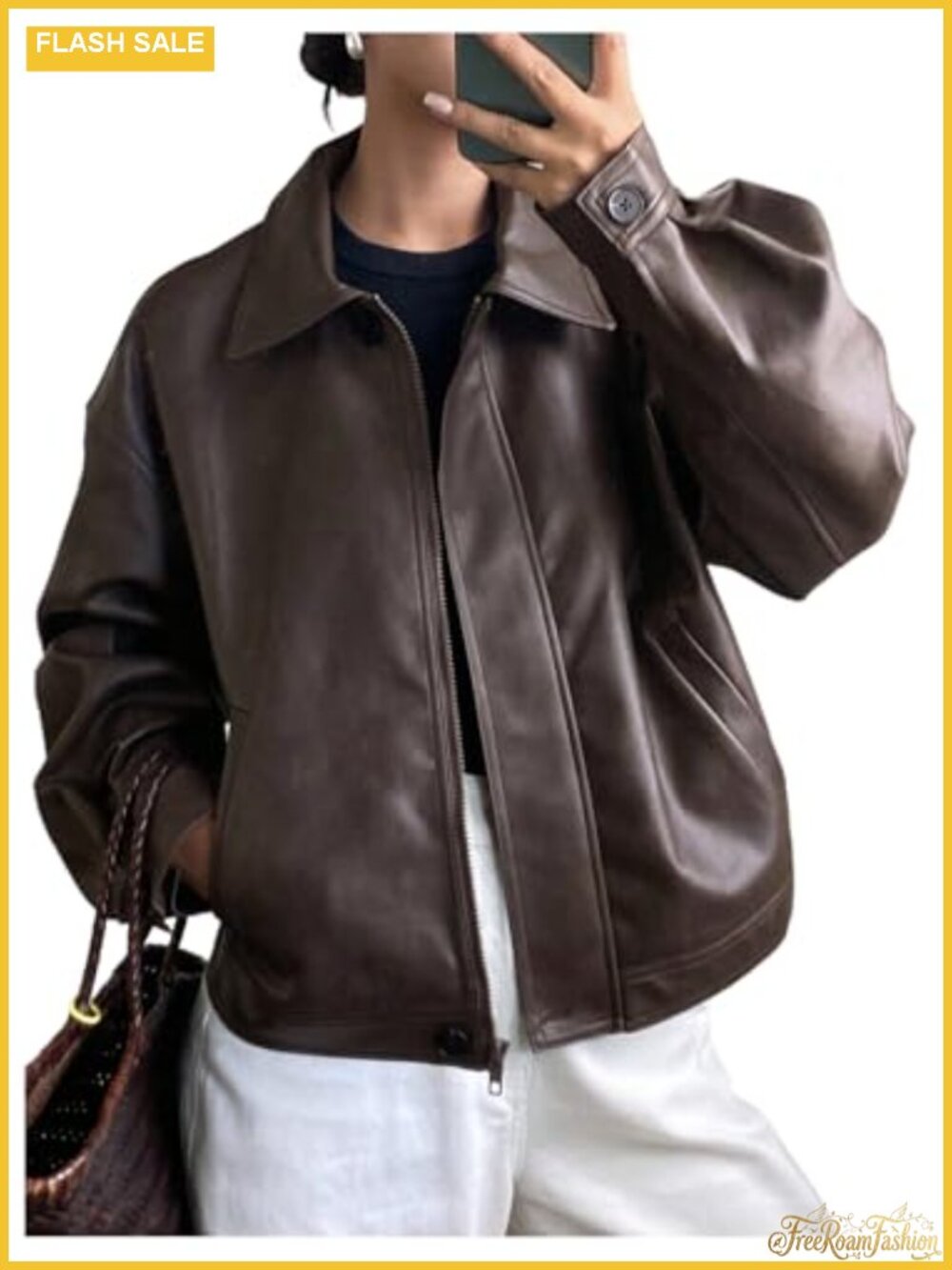Faux Leather Jacket Motorcycle Biker Shacket Coat Long Sleeve